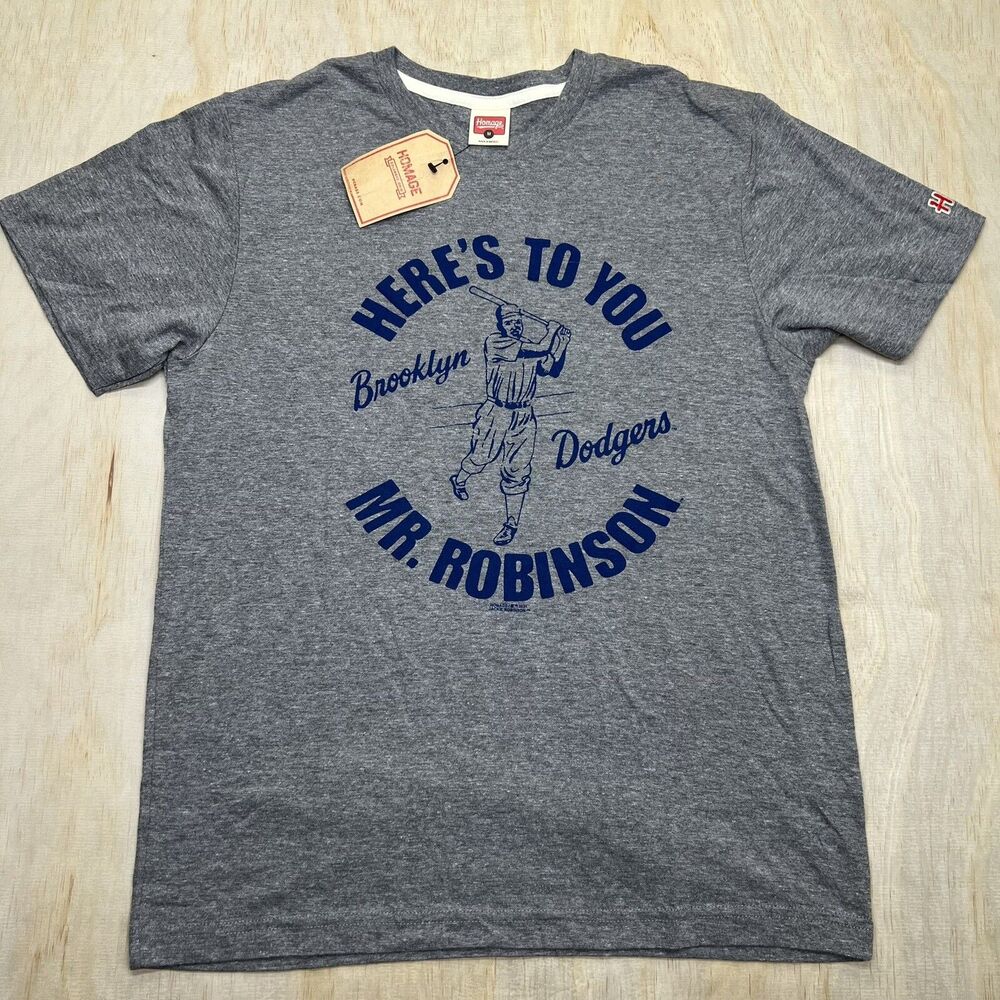 NEW MD Jackie Robinson Homage Brooklyn Dodgers Tri-Blend Icons Shirt Gray